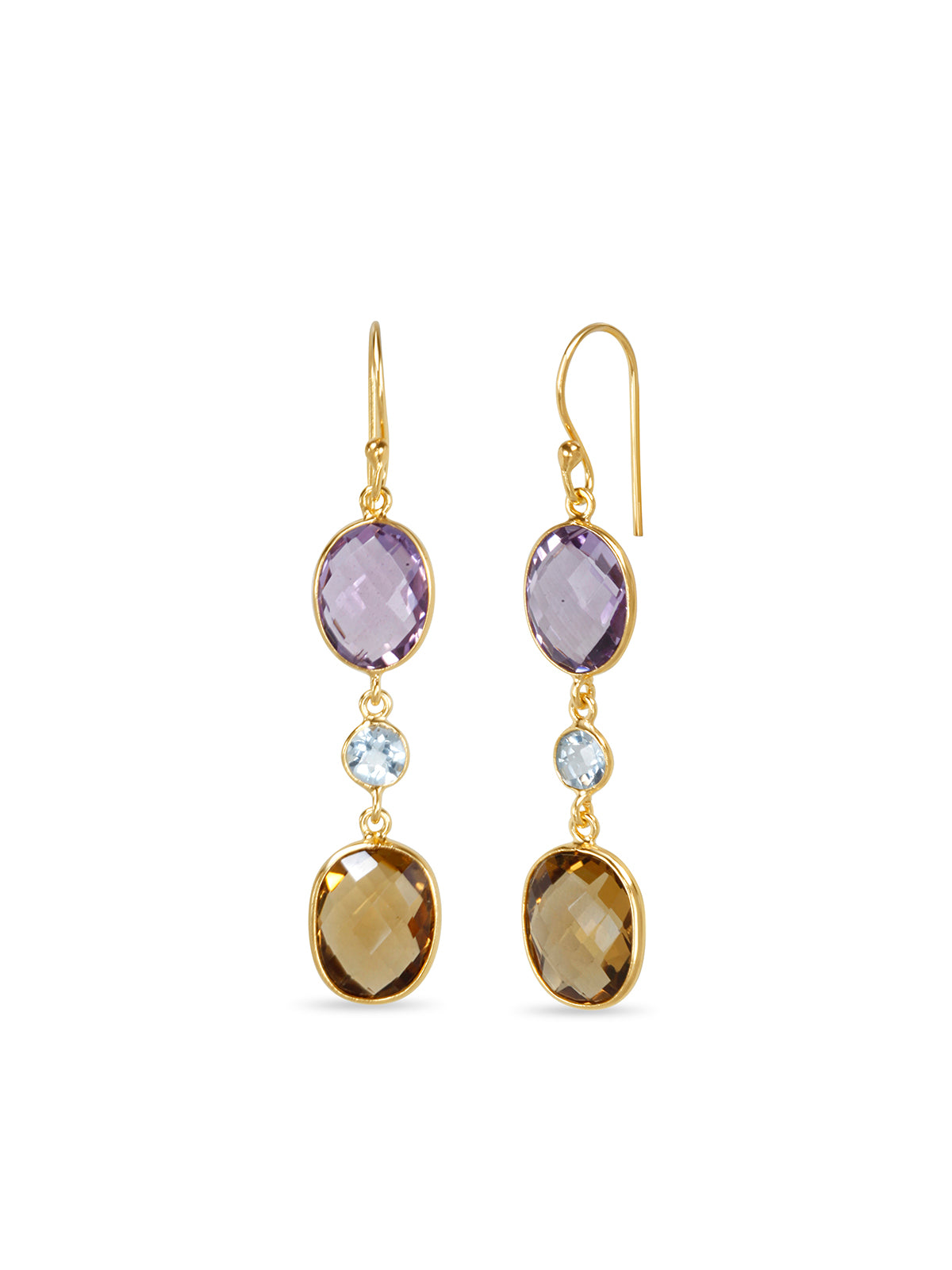 Amethyst Honey Citrine Oval Earrings