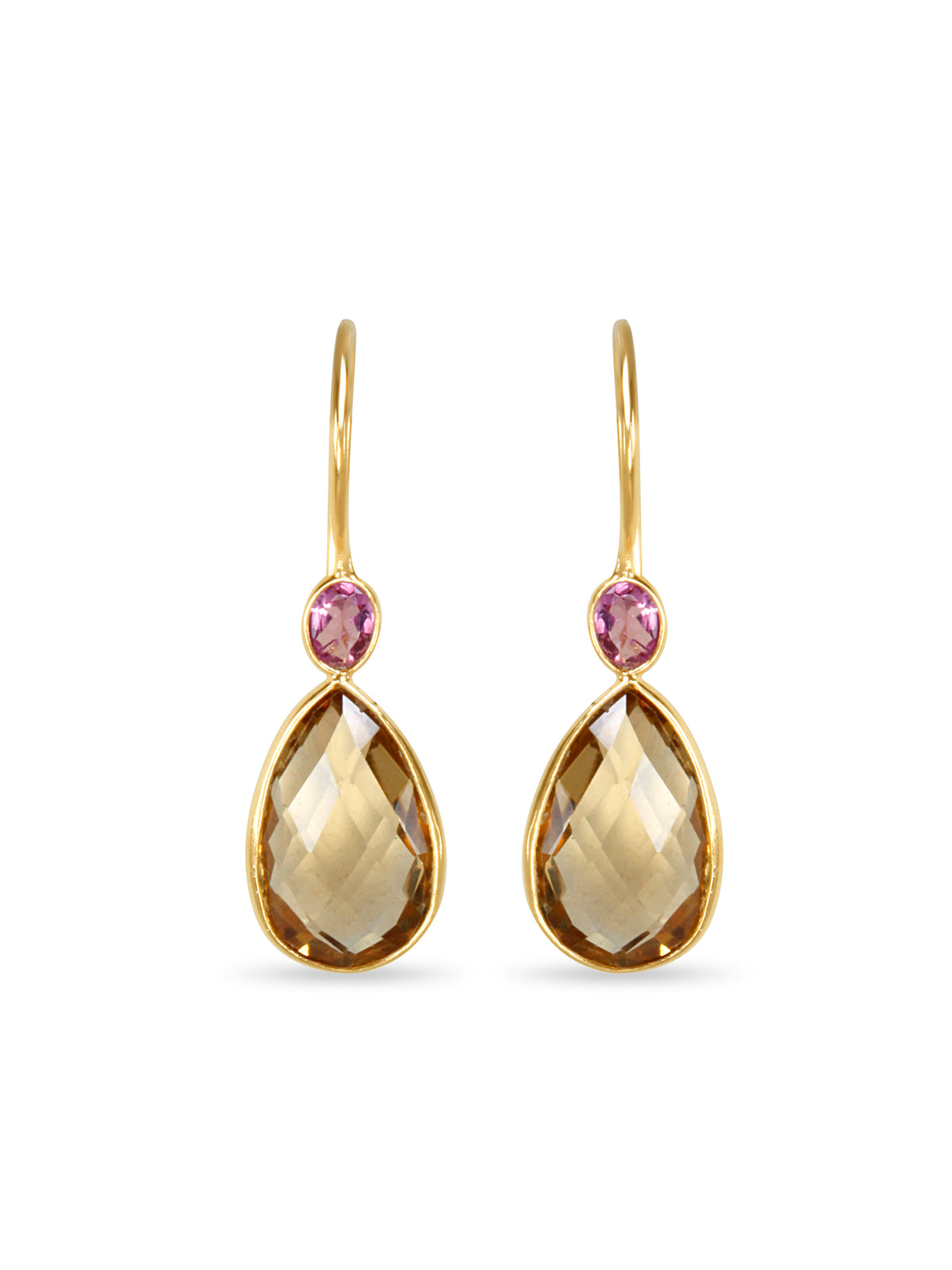 Rhodolite Crowned Lemon Quartz Earrings