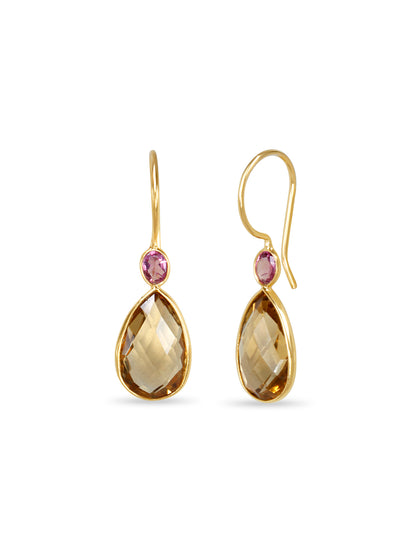 Rhodolite Crowned Lemon Quartz Earrings