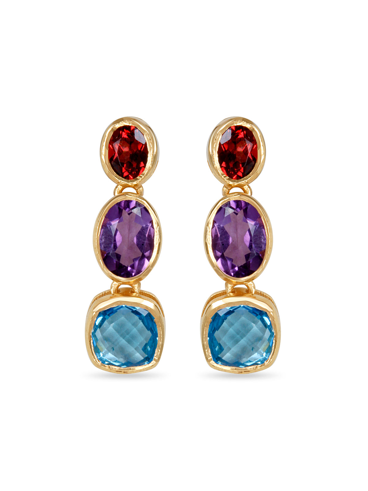Garnet Amethyst Topaz Trio Earrings