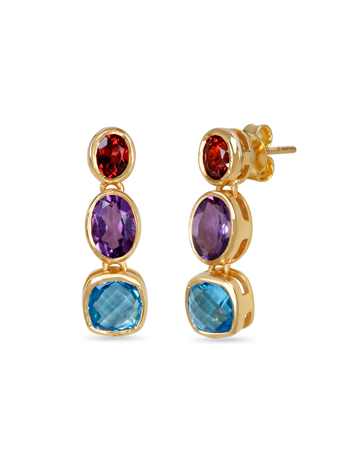 Garnet Amethyst Topaz Trio Earrings