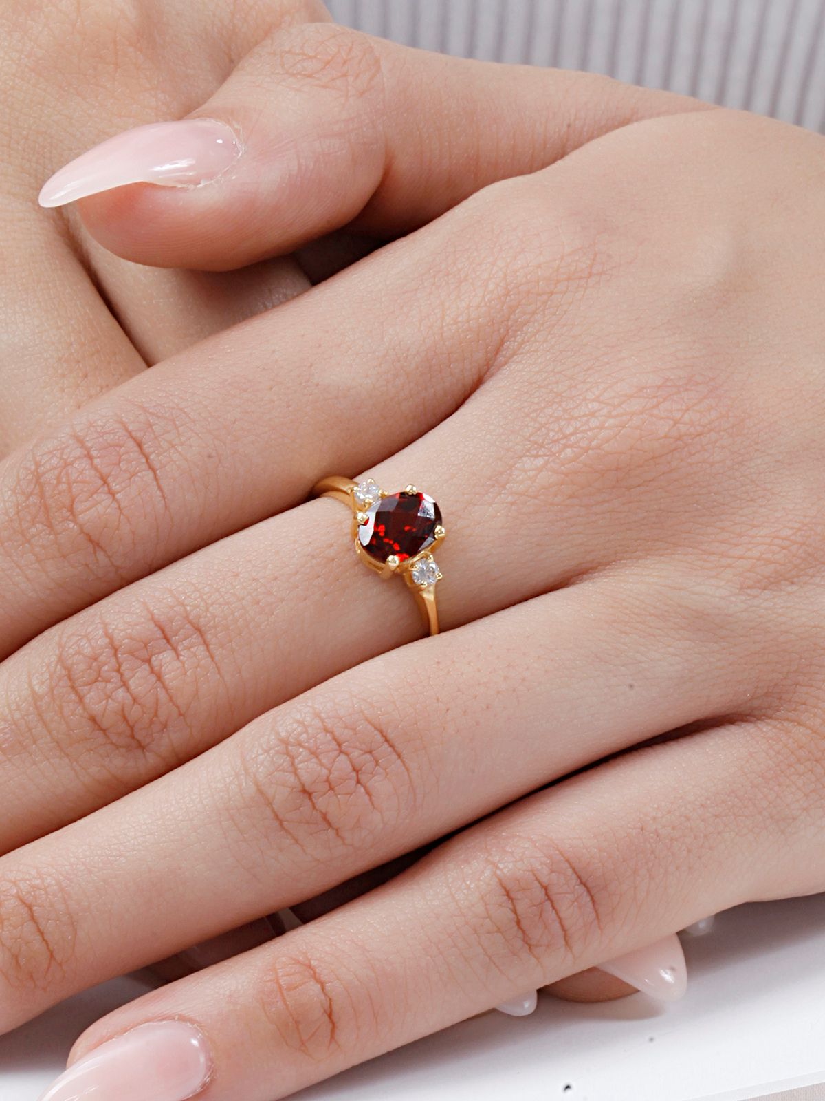 Silver Gold Plated Garnet Afterglow Ring