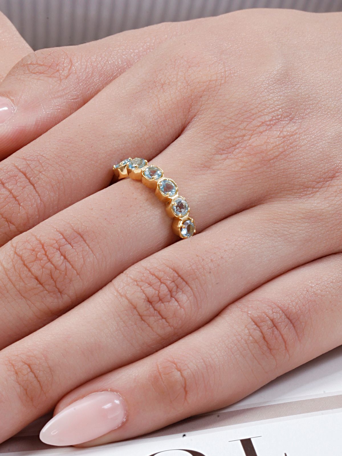 Ocean Whisper Blue Topaz Half-Eternity Ring