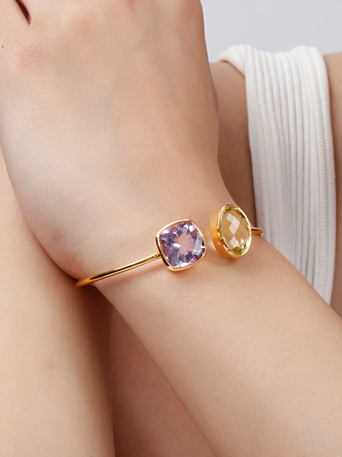 Amethyst Lemon Quartz Toi et Moi Cuff