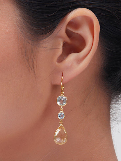 Lemon Rain Blue Topaz & Lemon Quartz Drop Earrings