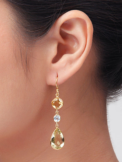 Citrine, Blue Topaz & Lemon Quartz Drop Earrings