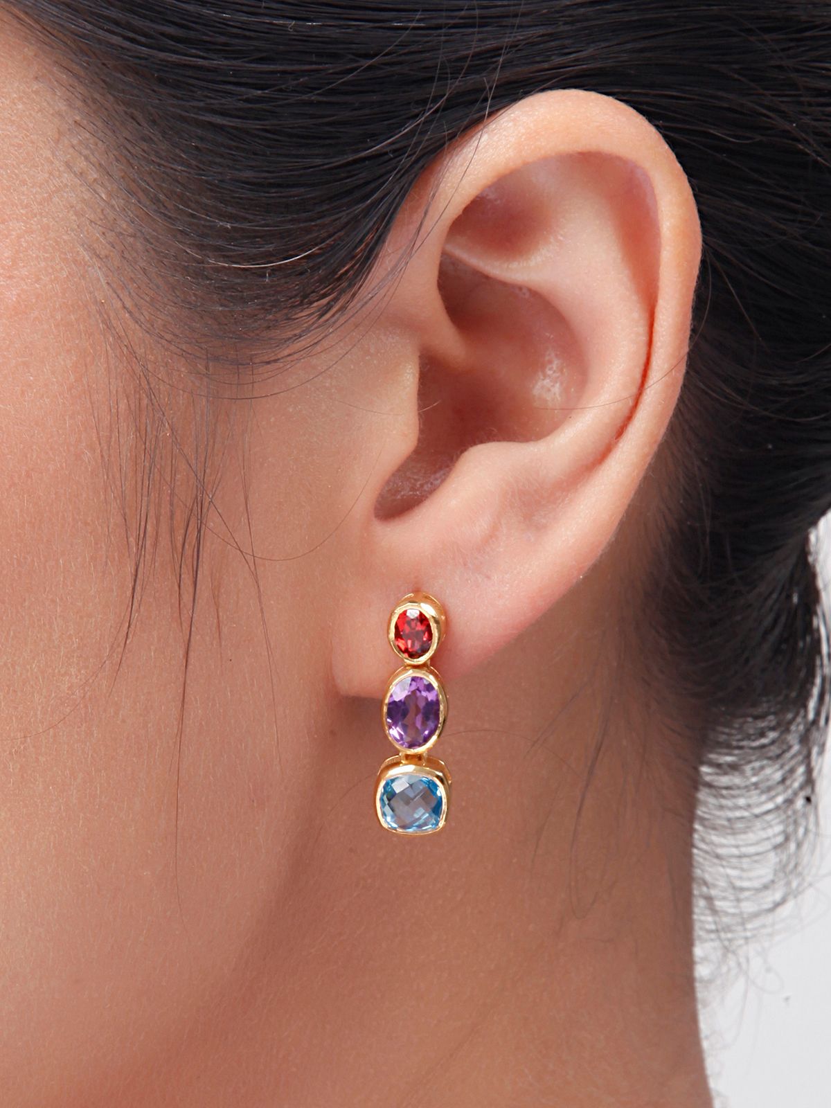 Garnet Amethyst Topaz Trio Earrings
