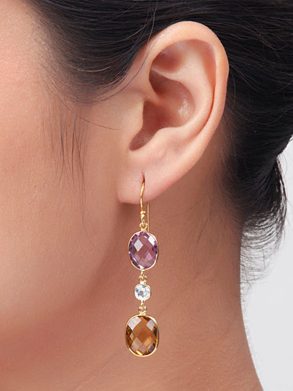 Amethyst Honey Citrine Oval Earrings