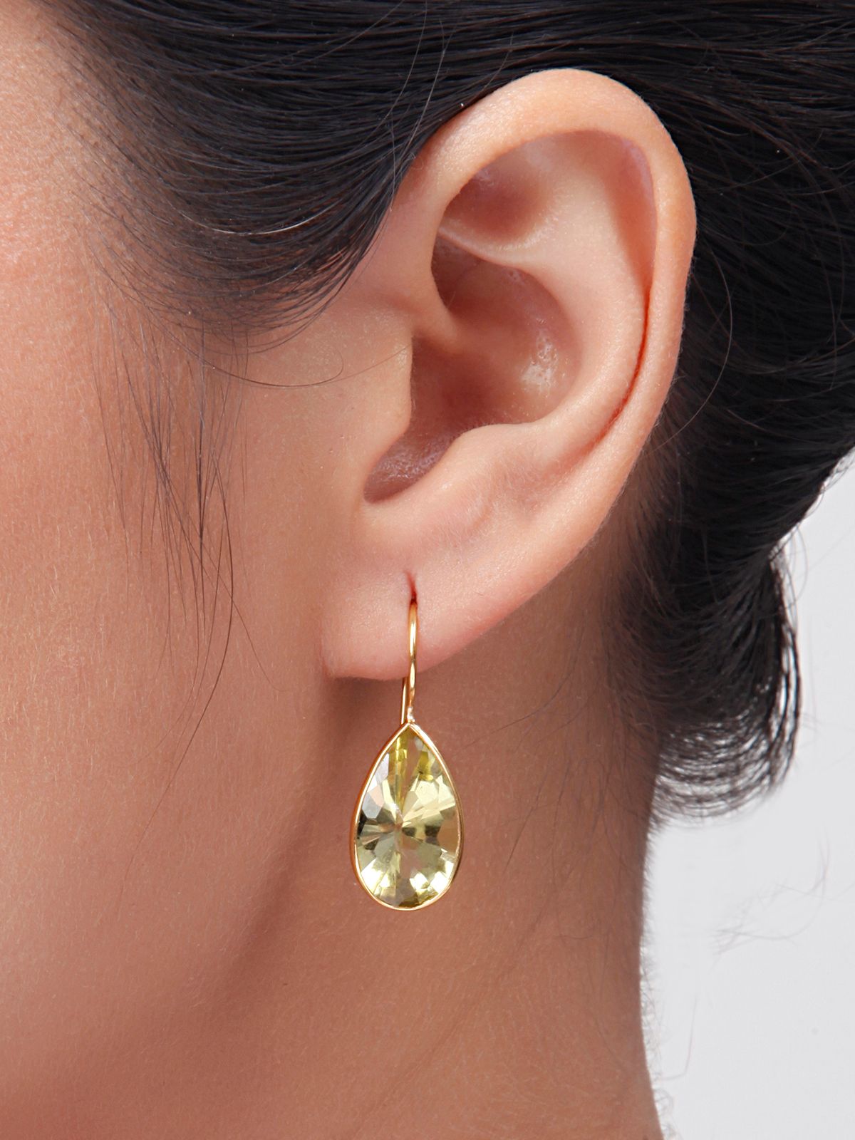 Lemon Quartz Solitaire Drop Earrings