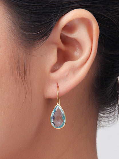 Blue Topaz Solitaire Drop Earrings