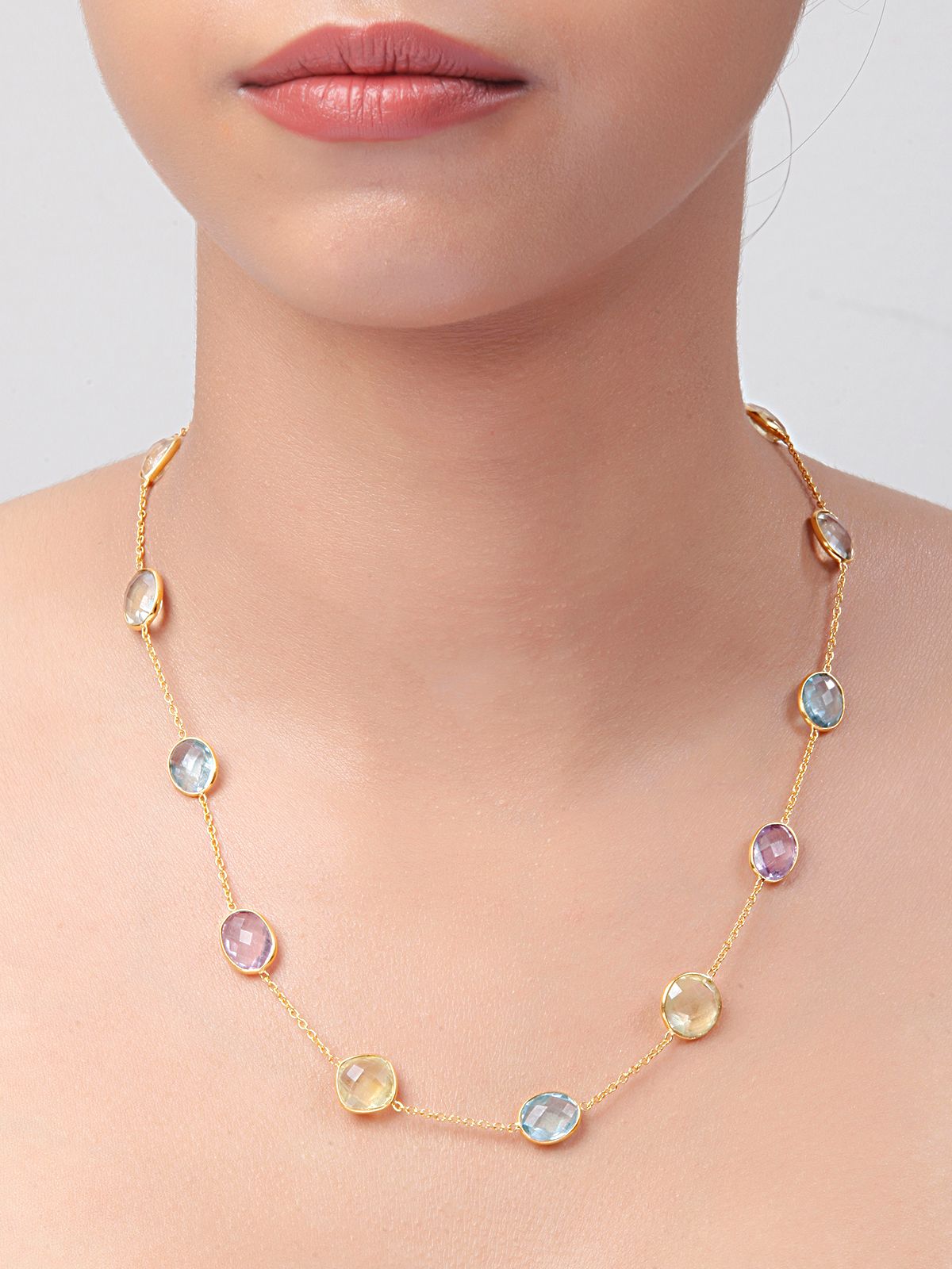 Amethyst, Topaz & Lemon Quartz Long Station Necklace