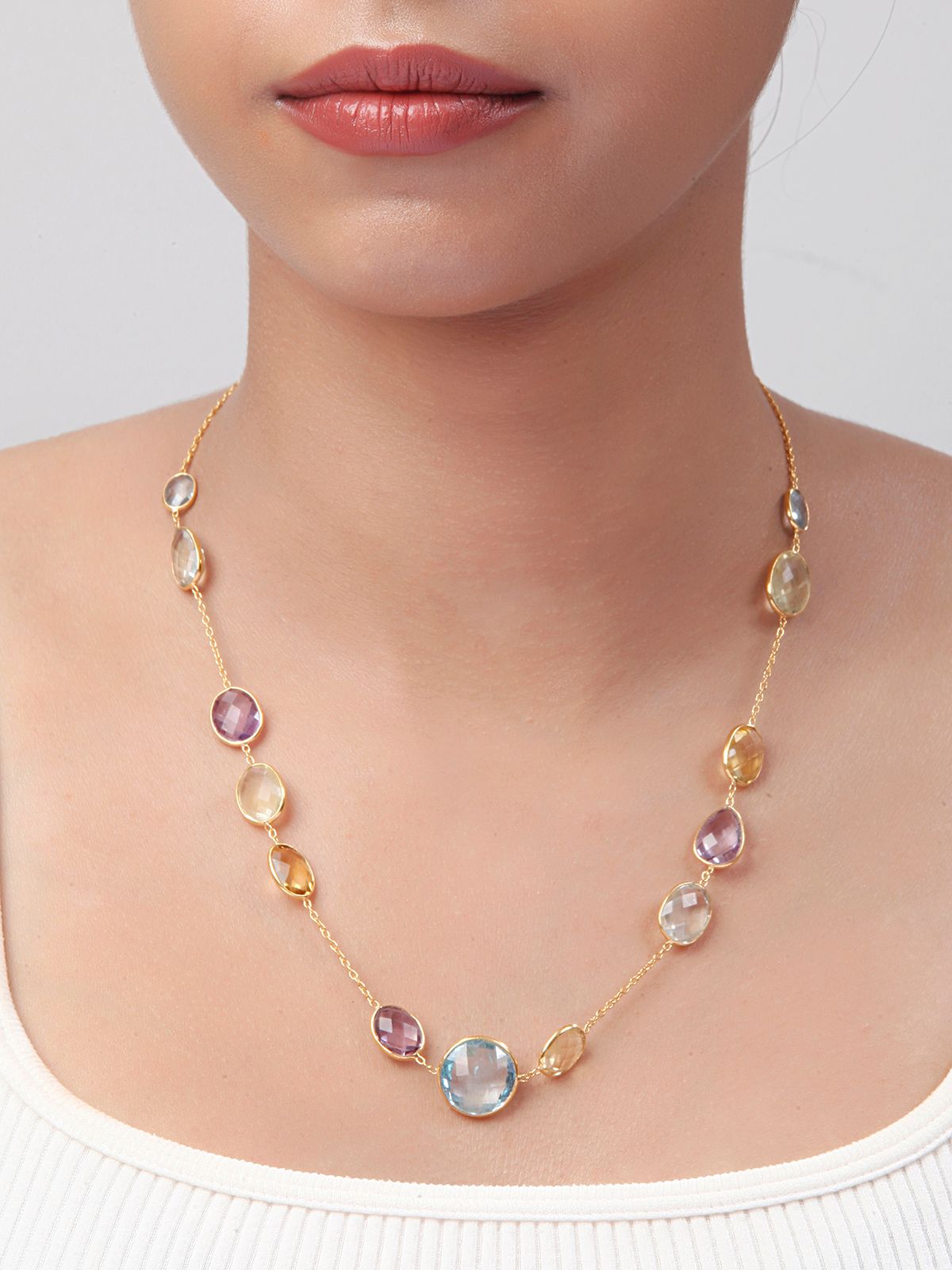 Amethyst, Citrine & Topaz Station Necklace
