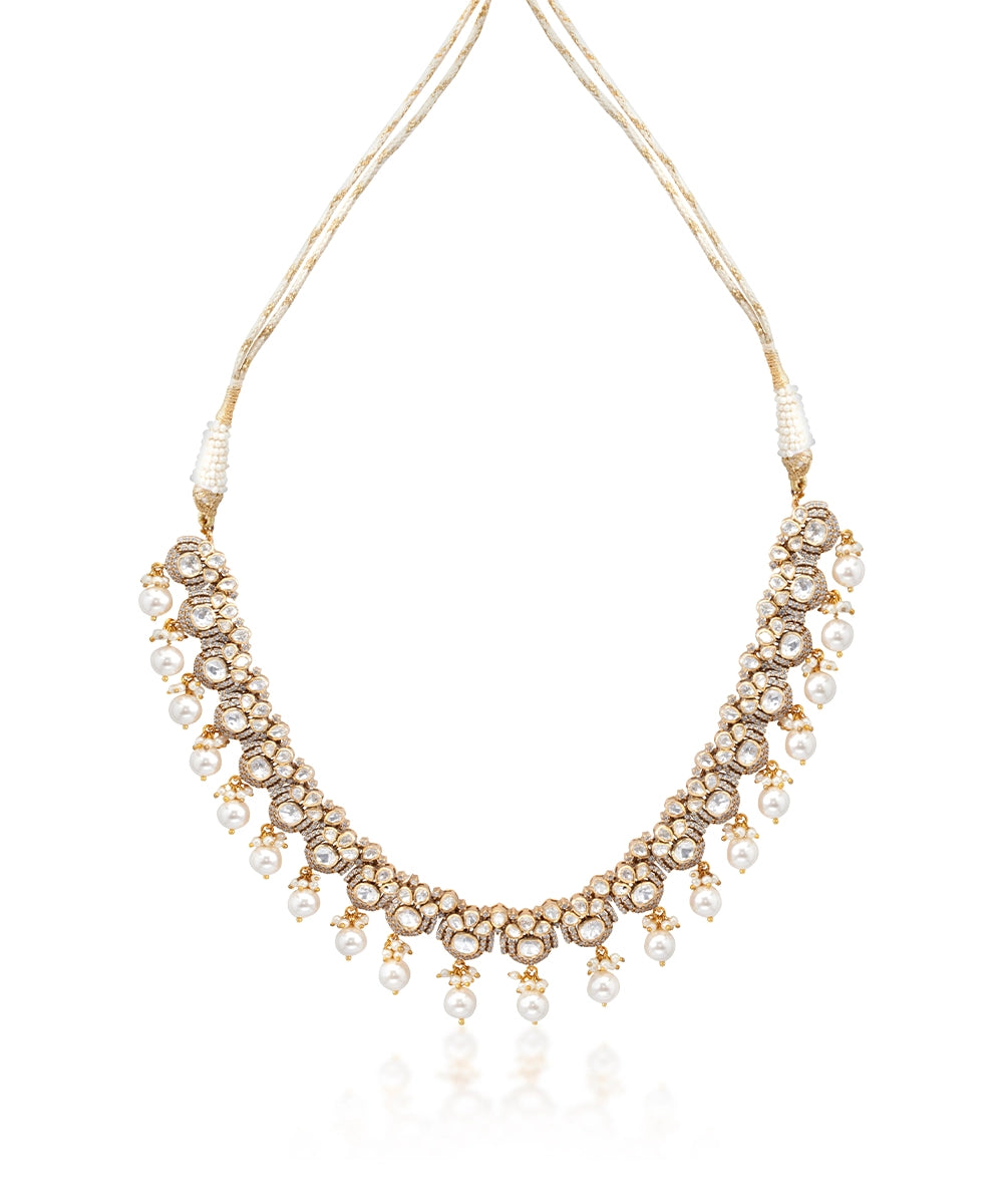 Silver Royal Moissanite And Pearl Necklace