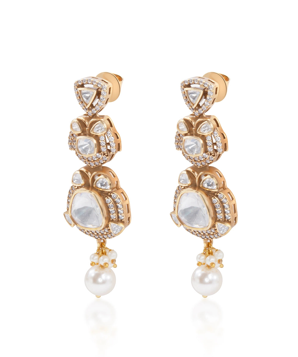 Silver Royal Moissanite and Pearl Danglers