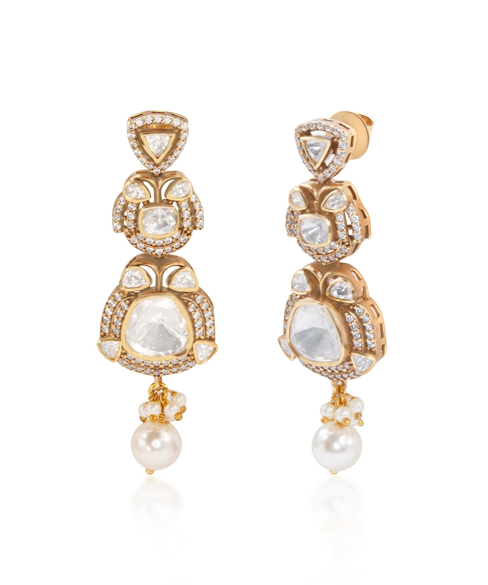 Silver Royal Moissanite and Pearl Danglers