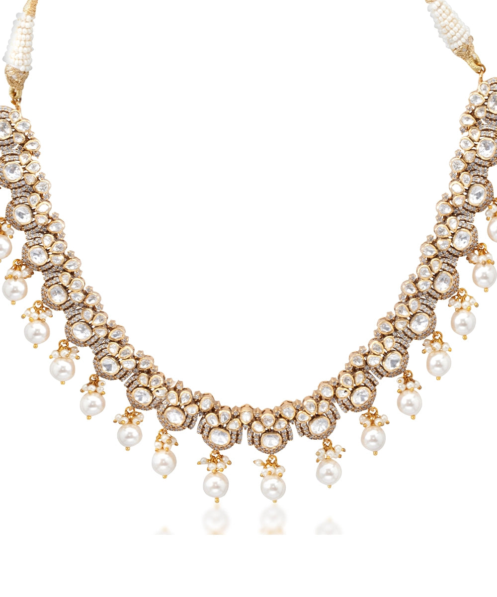 Silver Royal Moissanite And Pearl Necklace