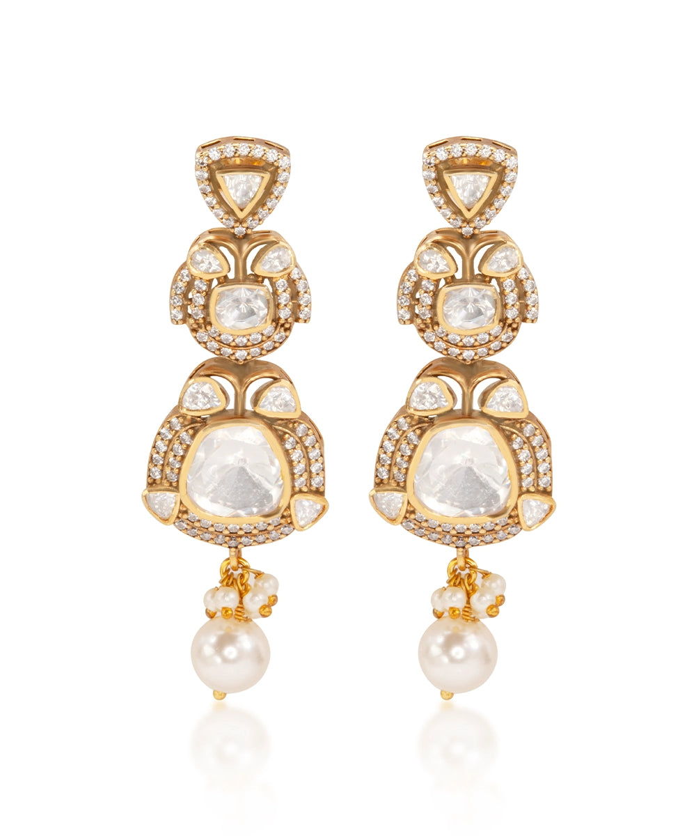 Silver Royal Moissanite and Pearl Danglers