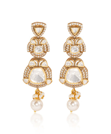 Silver Royal Moissanite and Pearl Danglers