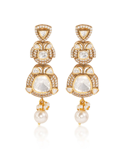 Silver Royal Moissanite and Pearl Danglers