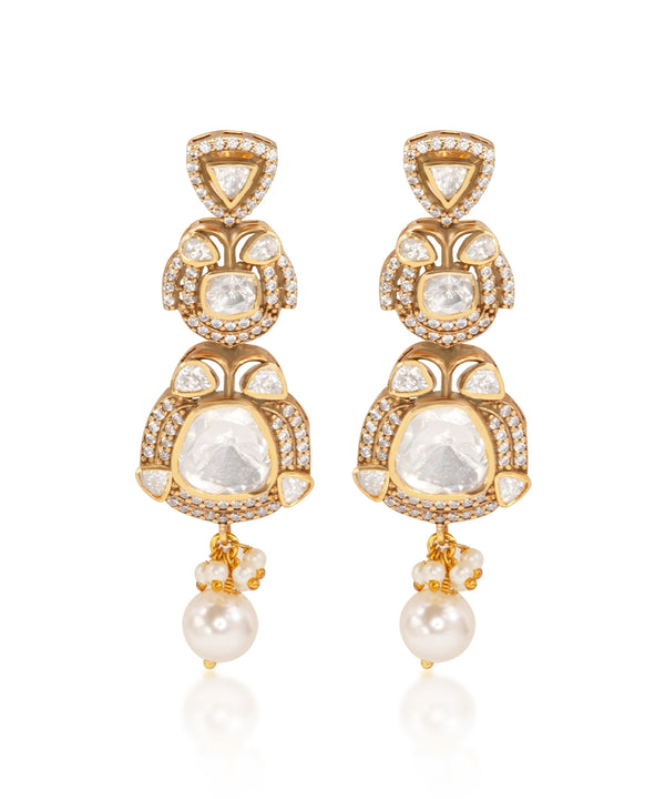 Silver Royal Moissanite and Pearl Danglers