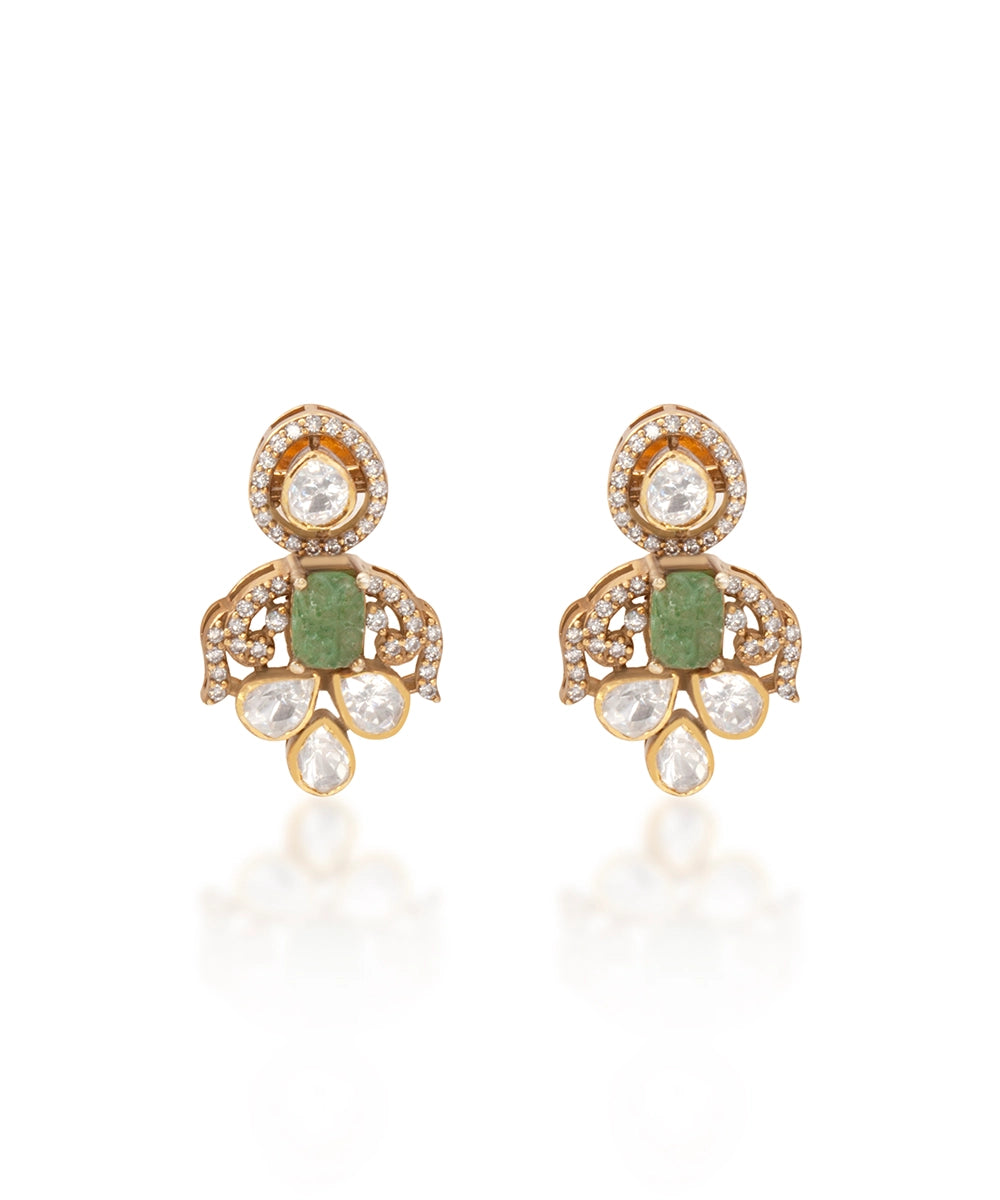 Silver Victorian Moissanite and Emerald Green Drops