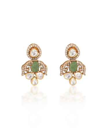 Silver Victorian Moissanite and Emerald Green Drops
