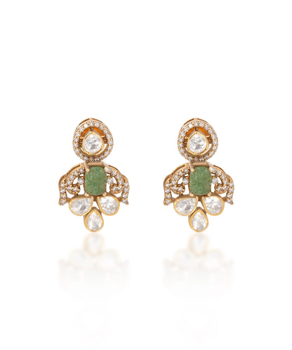 Silver Victorian Moissanite and Emerald Green Drops