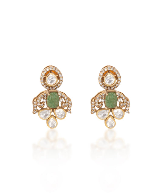 Silver Victorian Moissanite and Emerald Green Drops