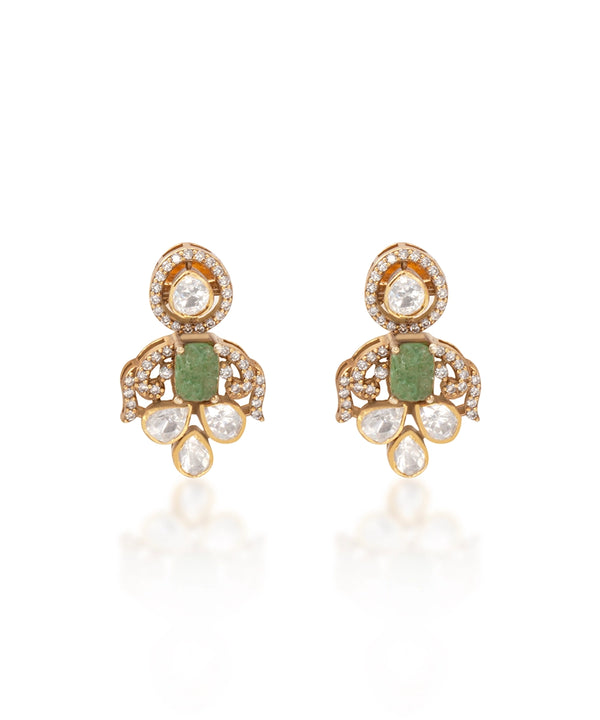 Silver Victorian Moissanite and Emerald Green Drops