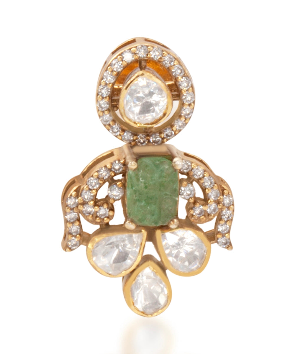 Silver Victorian Moissanite and Emerald Green Drops