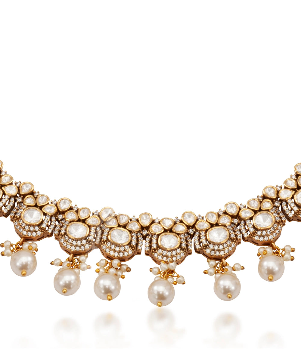 Silver Royal Moissanite And Pearl Necklace