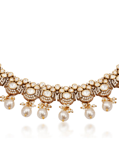 Silver Royal Moissanite And Pearl Necklace