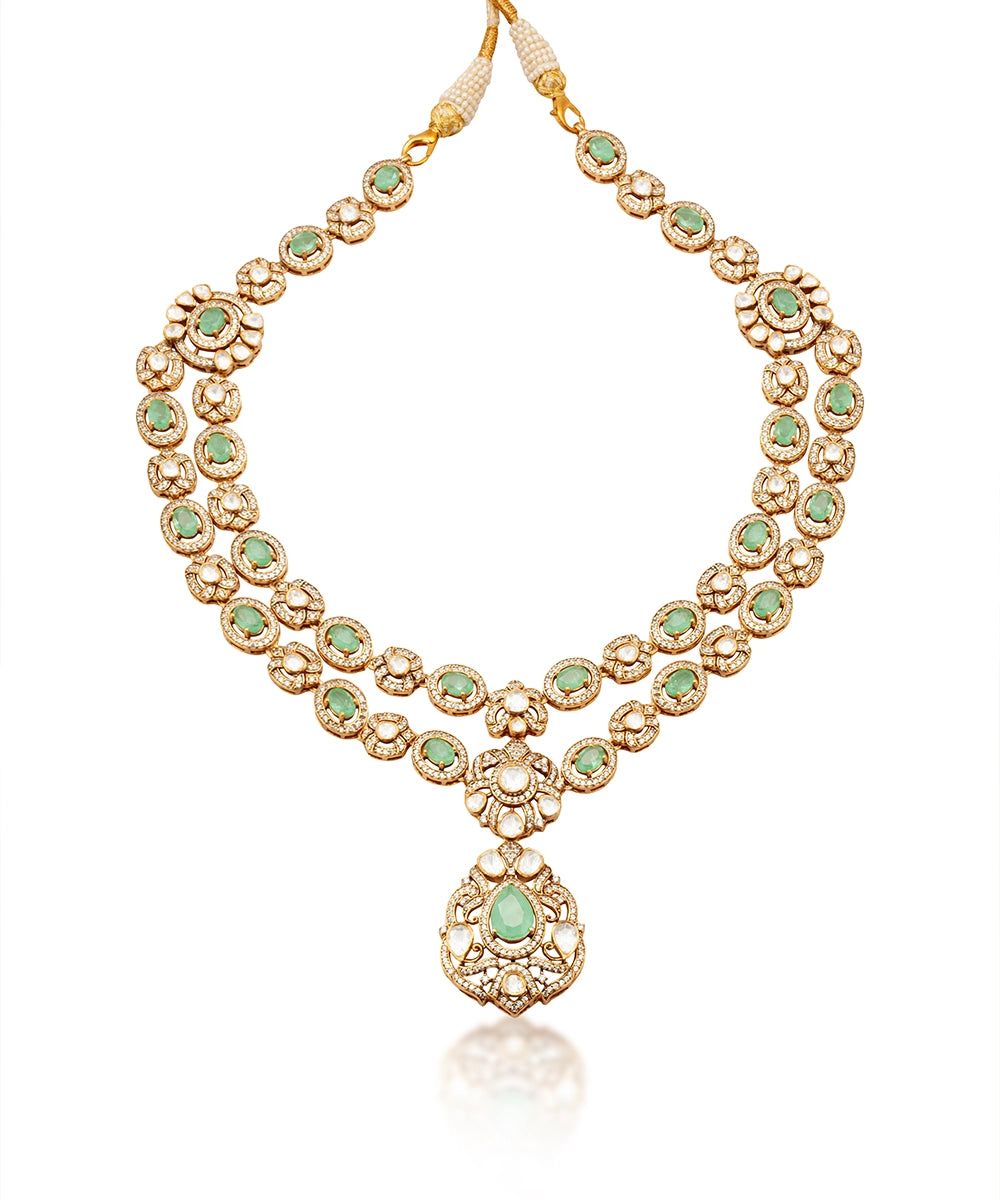 Silver Double-Layer Royal Jadau Style Necklace