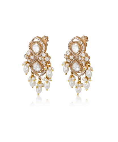 Silver Heirloom Jadau Pearl and Moissanite Earrings