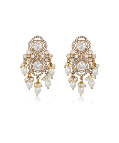 Silver Heirloom Jadau Pearl and Moissanite Earrings