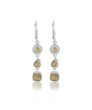Silver and Yellow Polki Diamond Drop Earrings