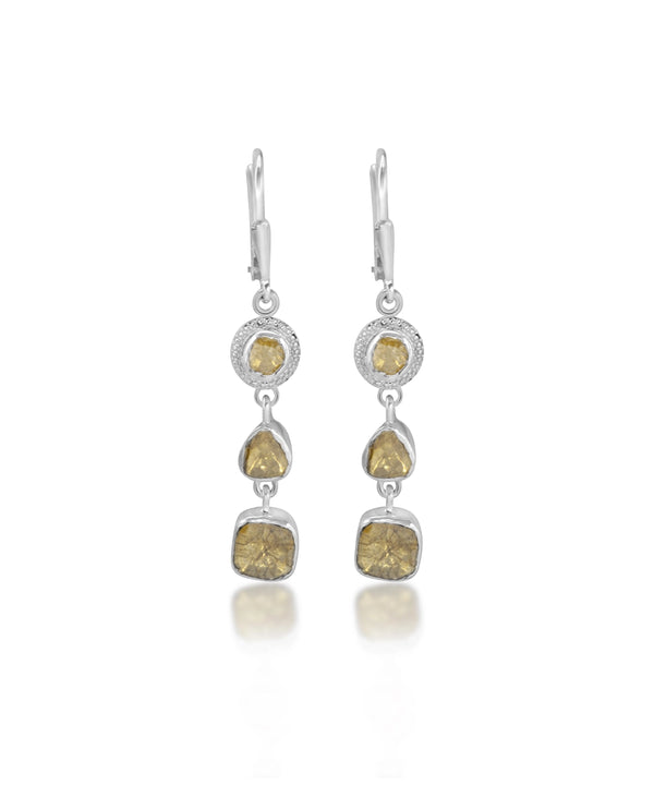 Silver and Yellow Polki Diamond Drop Earrings