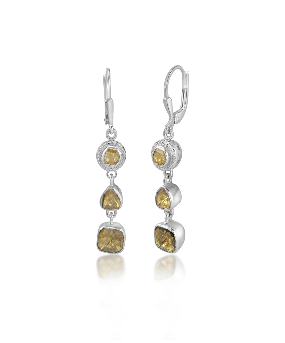 Silver and Yellow Polki Diamond Drop Earrings