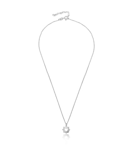 Silver Textured Sunburst Heart Necklace
