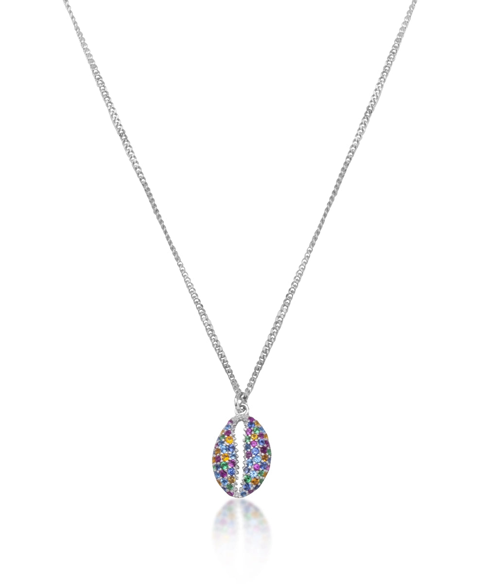 Silver Rainbow Cowrie Pendant Necklace