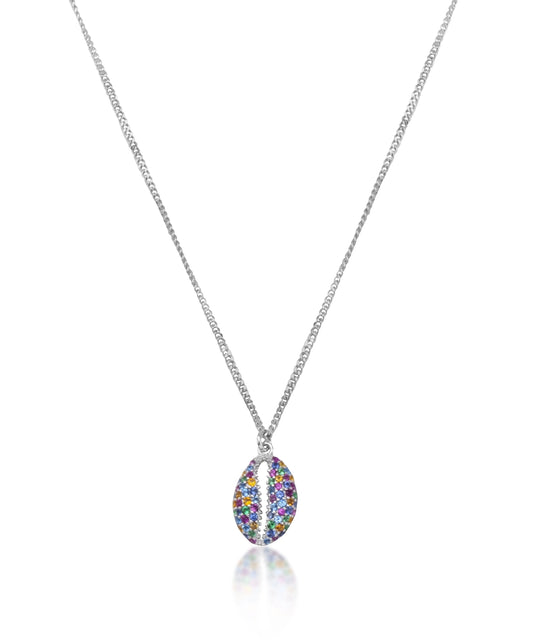 Silver Rainbow Cowrie Pendant Necklace