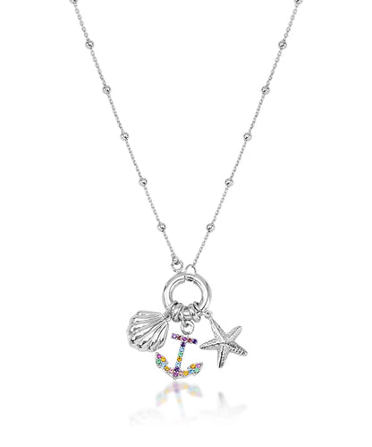 Silver Seaside Charm Cluster Necklace