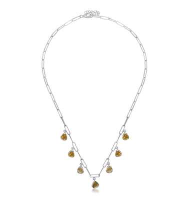 Silver Paperclip Necklace with Yellow Polki Drops