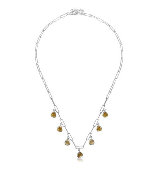 Silver Paperclip Necklace with Yellow Polki Drops