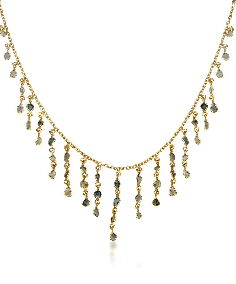 Silver Polki Diamond Cascade Dangle Necklace