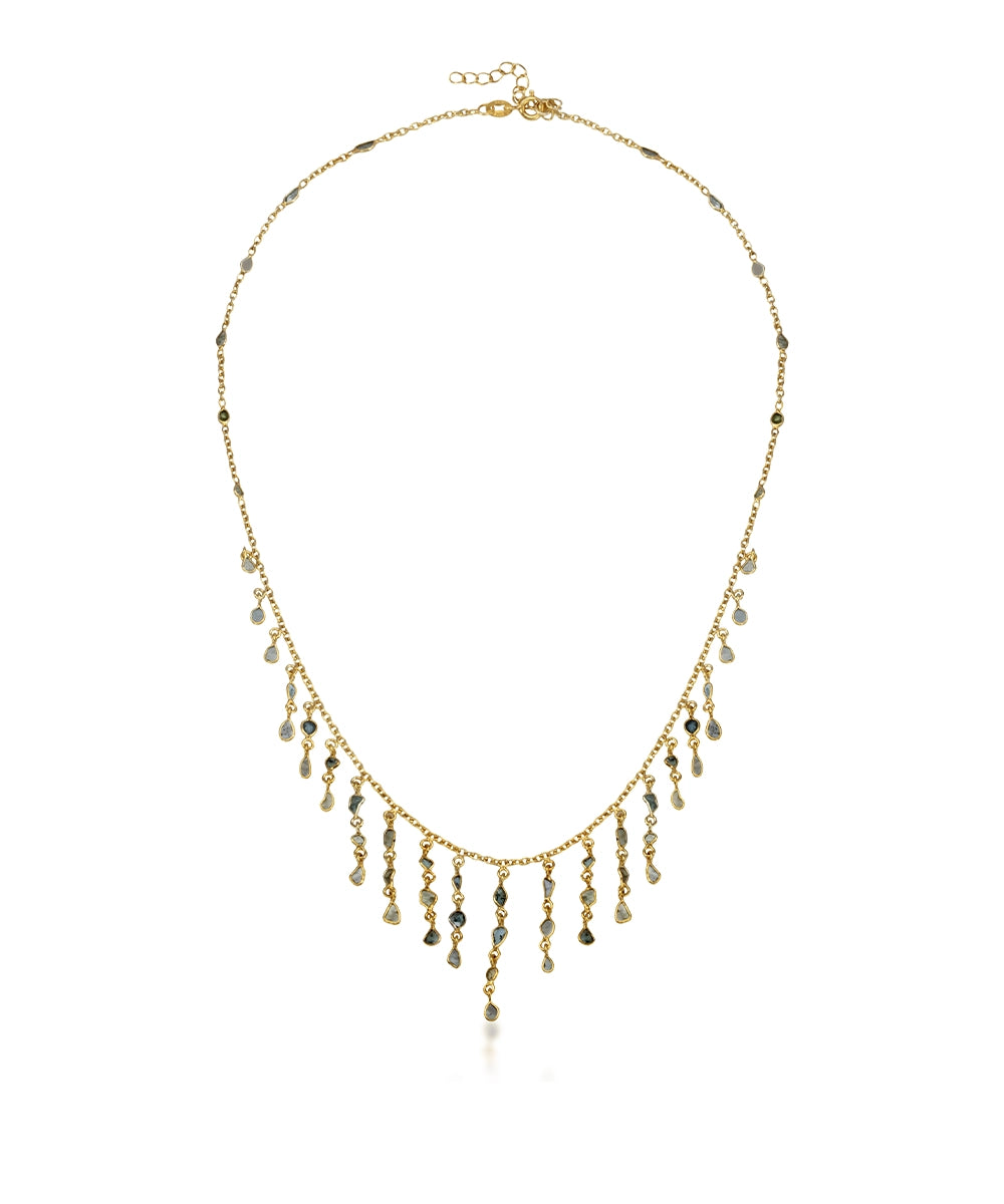 Silver Polki Diamond Cascade Dangle Necklace