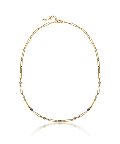 Silver Polki Diamond Station Paperclip Chain Necklace