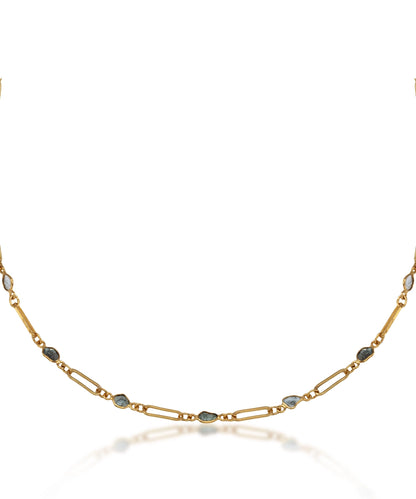 Silver Polki Diamond Station Paperclip Chain Necklace