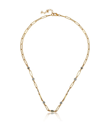 Silver Polki Diamond Station Paperclip Chain Necklace