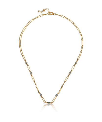 Silver Polki Diamond Station Paperclip Chain Necklace
